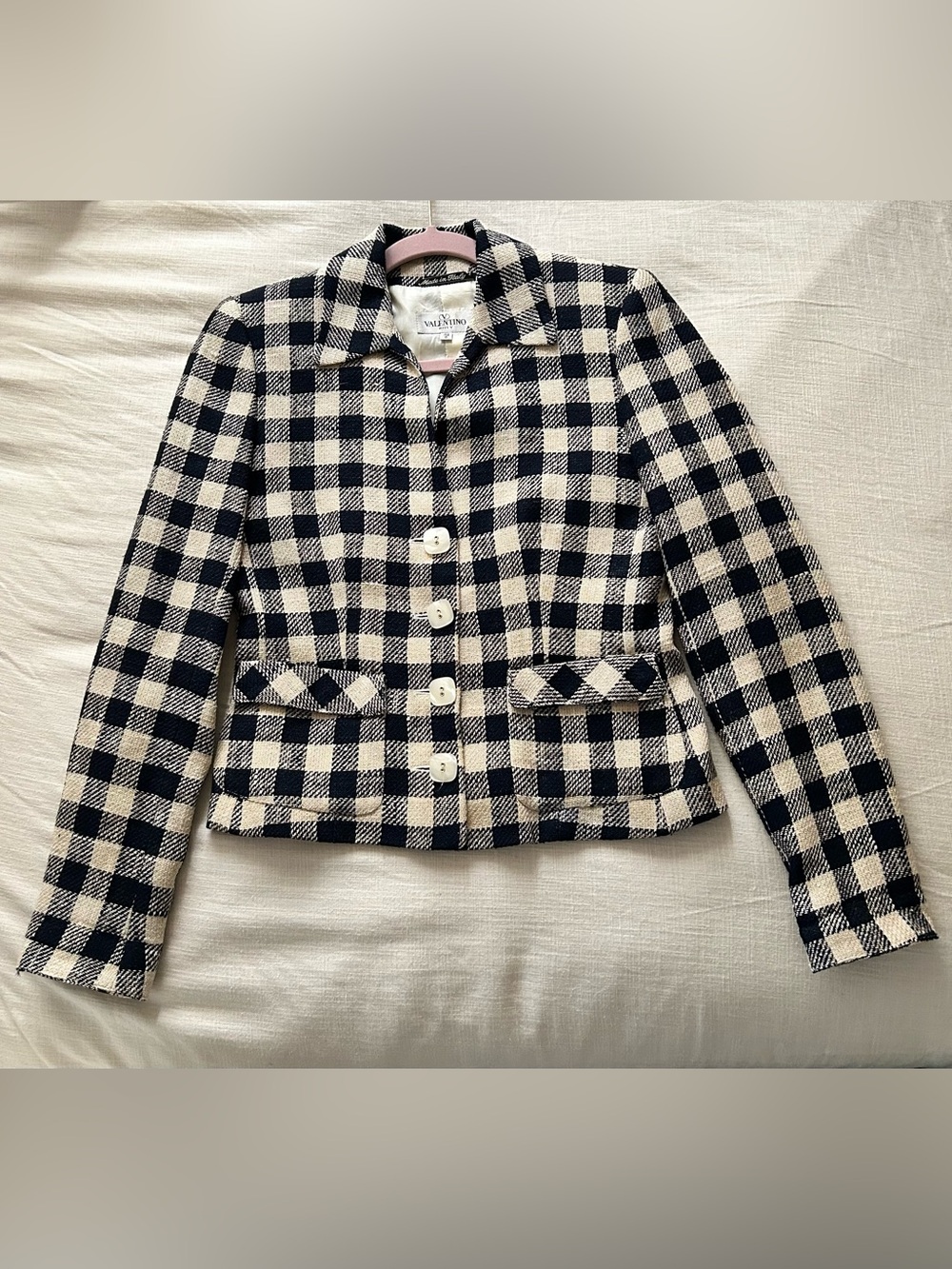 Valentino Black & Cream Check Tweed Blazer